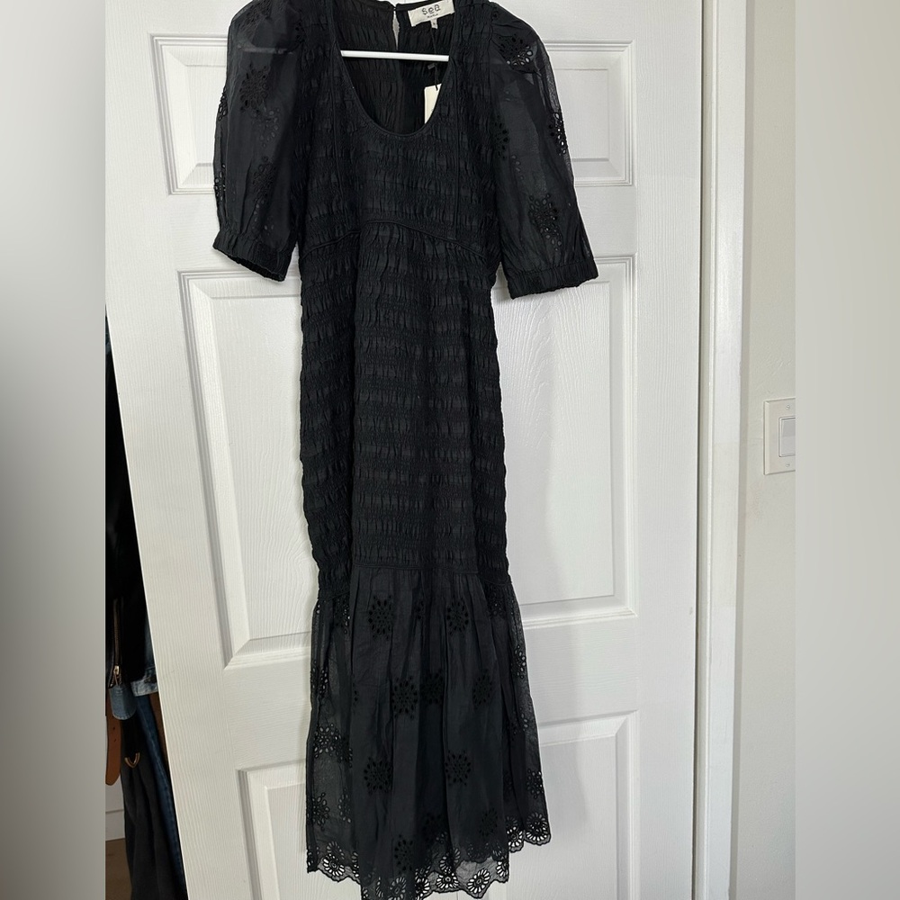 Sea Black Blaine Eyelet Puff Sleeve Smocked Dress